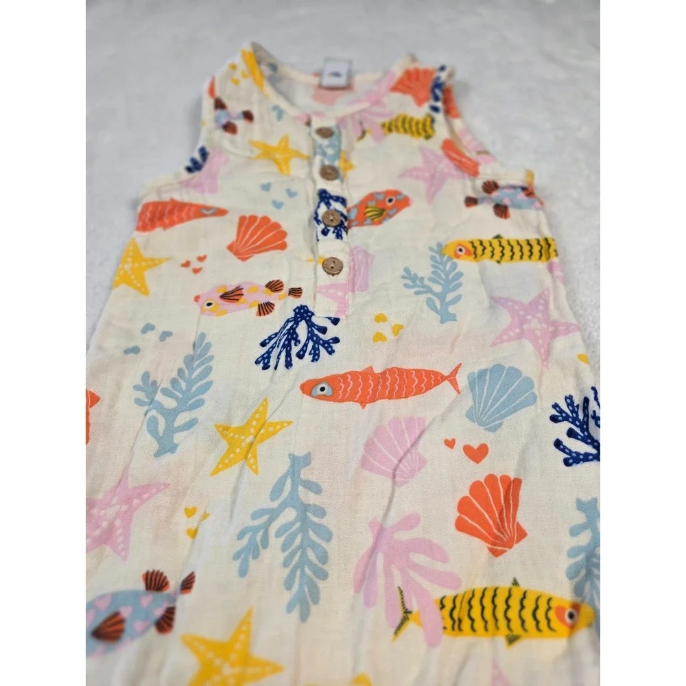Old Navy Baby Sea Life Fish Cotton Gauze Bubble Romper Cream 18-24 Months